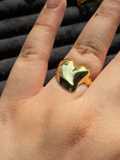 Chunky Heart - 18k Gold Plated Waterproof Adjustable Ring