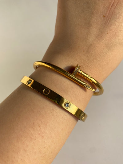 Love Bangles Stack of 2 - Half Studded Nail Bangle Turkish Imported Cartier Bangles Gold Plated Waterproof