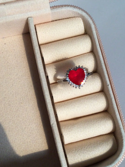 My Valentine - Pure Sterling Silver Ruby with Zircon Adjustable Ring