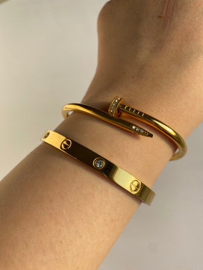 Love Bangles Stack of 2 - Half Studded Nail Bangle Turkish Imported Cartier Bangles Gold Plated Waterproof