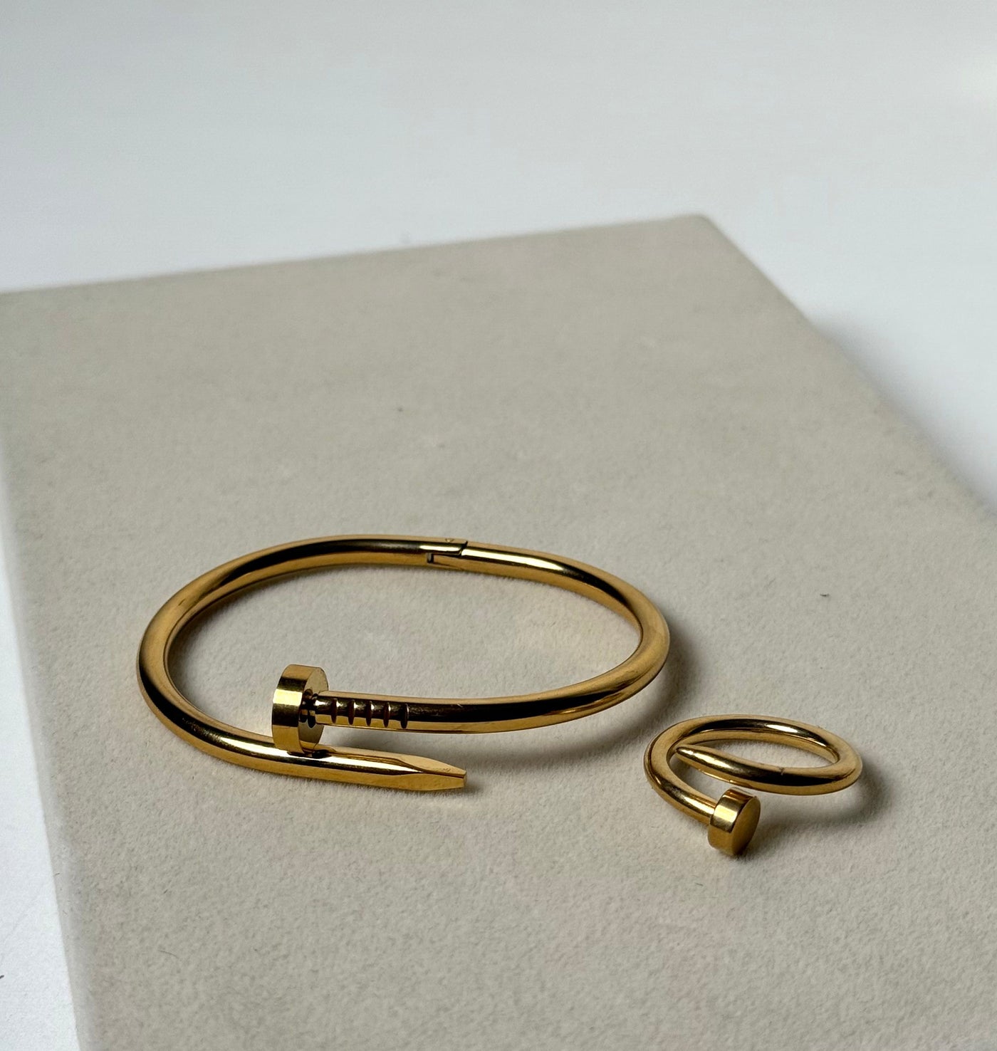 Nail Bangle Combo - Nail Bangle with Nail Ring Premium 18k Gold Plated Waterproof Tarnish Free Adjustable Size