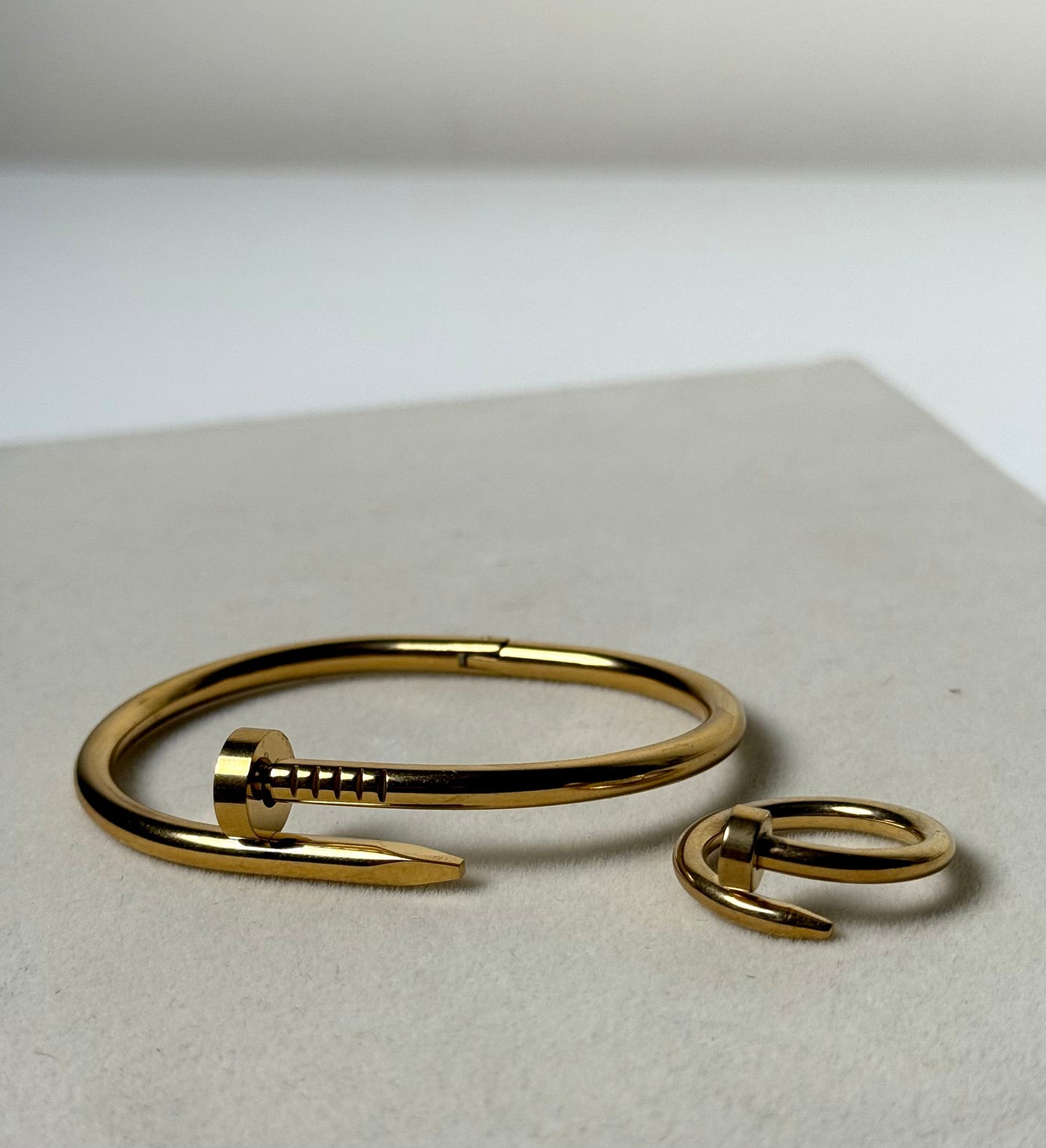 Nail Bangle Combo - Nail Bangle with Nail Ring Premium 18k Gold Plated Waterproof Tarnish Free Adjustable Size