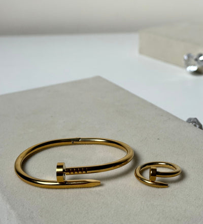 Nail Bangle Combo - Nail Bangle with Nail Ring Premium 18k Gold Plated Waterproof Tarnish Free Adjustable Size