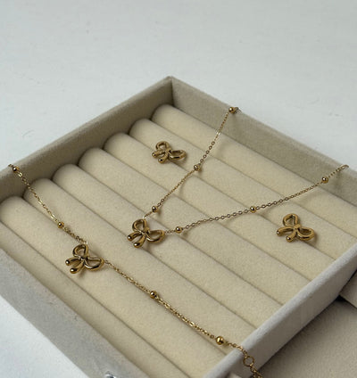 Beaded Bow Set Tarnish Free 18k Gold Plated Waterproo