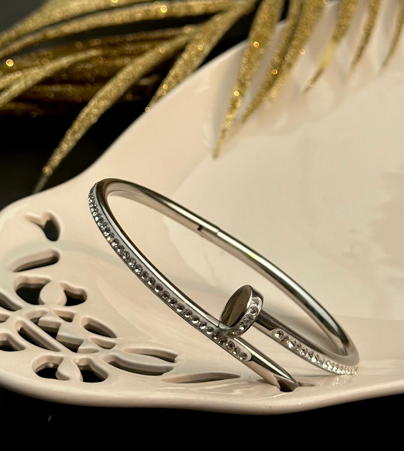 Nail Bangle Silver Studded