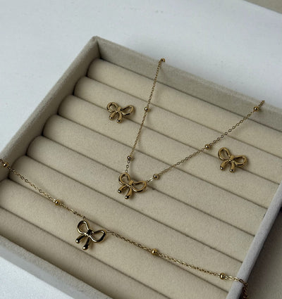 Beaded Bow Set Tarnish Free 18k Gold Plated Waterproo