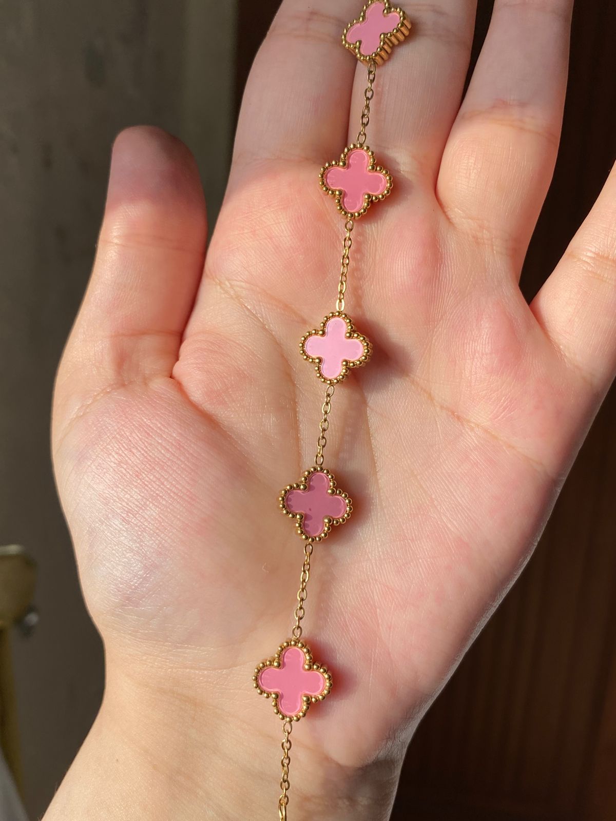 Pink Clover Waterproof Anti Tarnish 18k Gold Plated Hypoallergenic Easily Adjustable Size