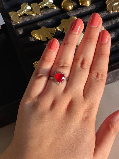 My Valentine - Pure Sterling Silver Ruby with Zircon Adjustable Ring