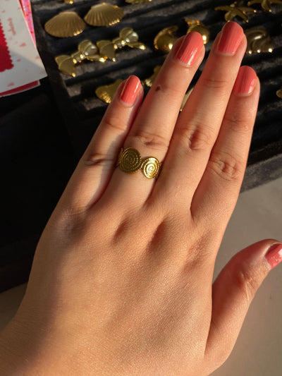 Spiral - 18k Gold Plated Anti Tarnish Waterproof  Adjustable Size Ring
