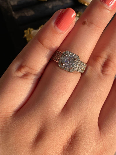 She said Yes - Pure Sterling Diamond Engagement Ring Adjustable Size