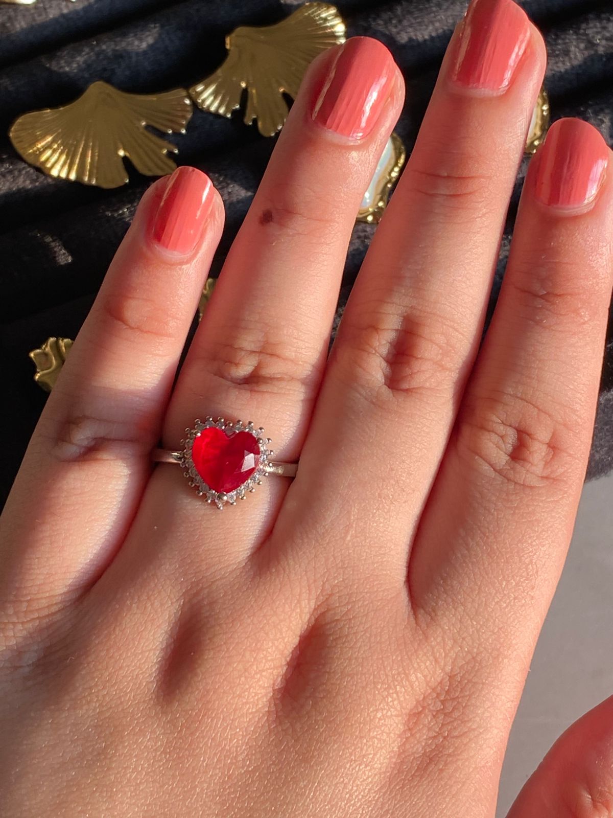 My Valentine - Pure Sterling Silver Ruby with Zircon Adjustable Ring