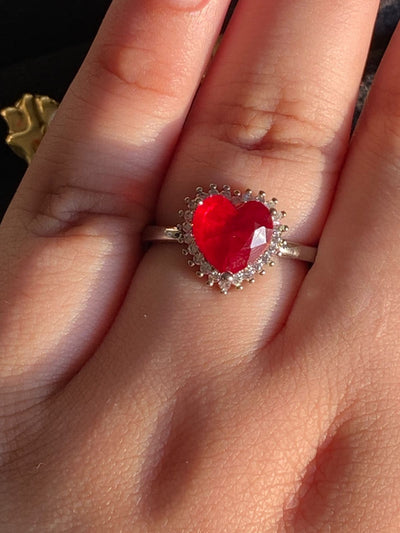 My Valentine - Pure Sterling Silver Ruby with Zircon Adjustable Ring