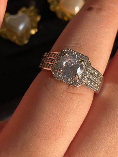 She said Yes - Pure Sterling Diamond Engagement Ring Adjustable Size