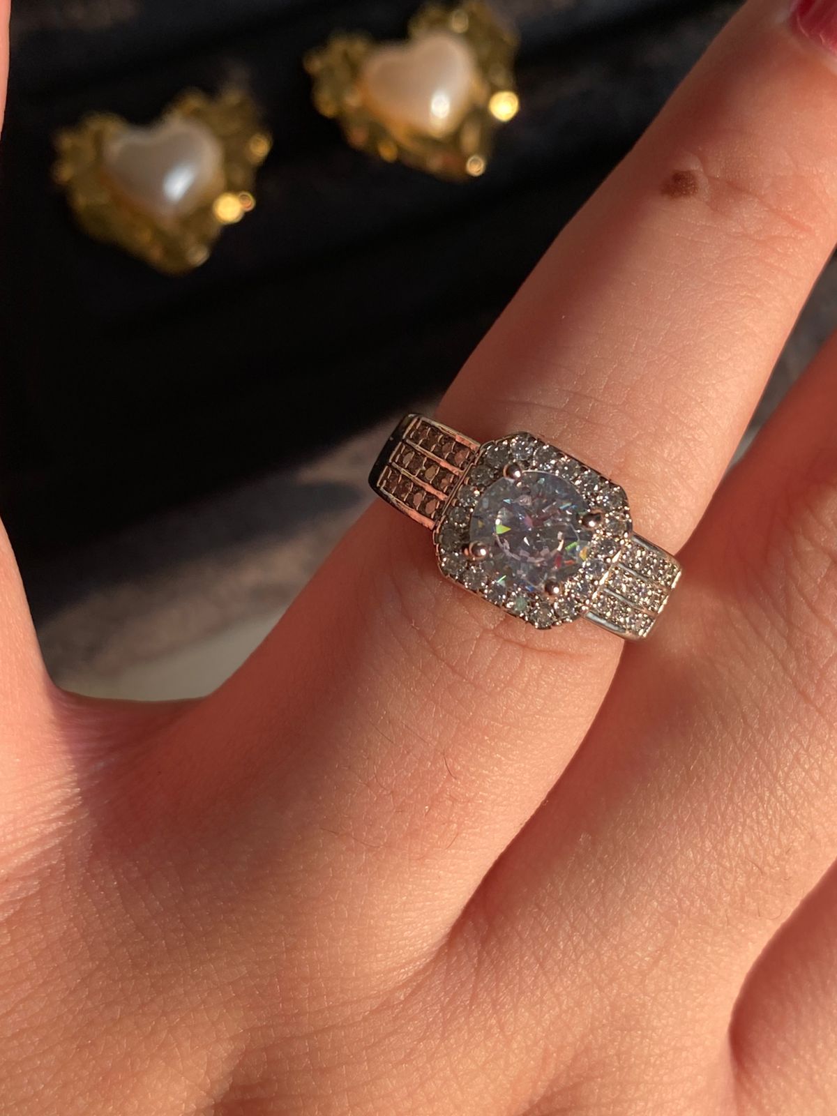 She said Yes - Pure Sterling Diamond Engagement Ring Adjustable Size