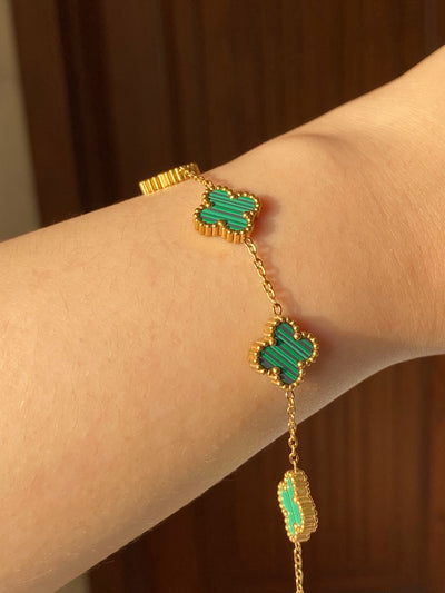 Set of 3 Clover Bracelets Pink Purple Green Waterproof Anti Tarnish 18k Gold Plated