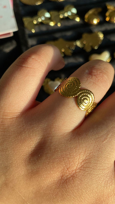 Spiral - 18k Gold Plated Anti Tarnish Waterproof  Adjustable Size Ring