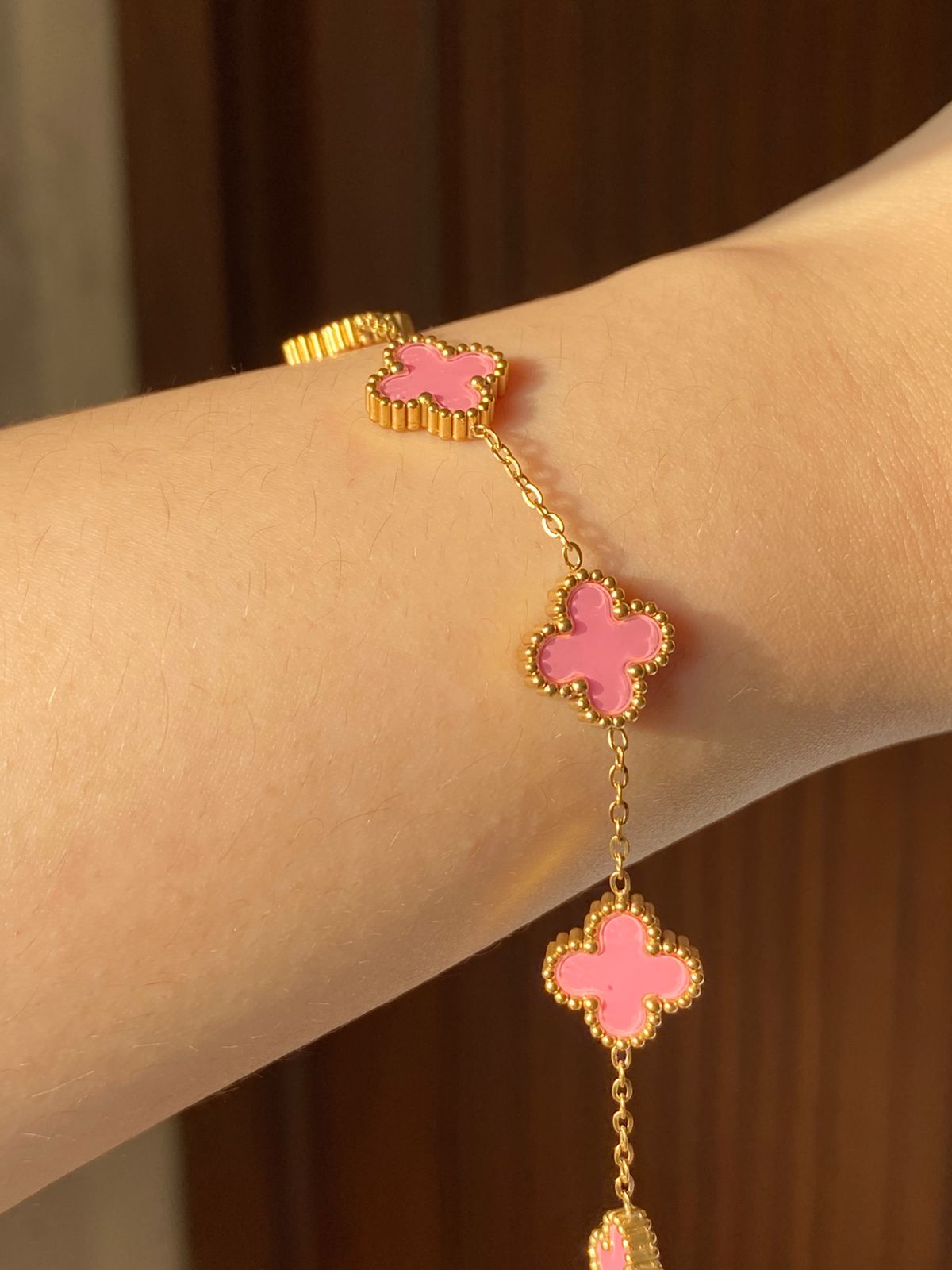 Pink Clover Waterproof Anti Tarnish 18k Gold Plated Hypoallergenic Easily Adjustable Size
