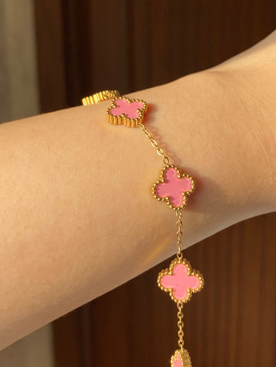 Pink Clover Waterproof Anti Tarnish 18k Gold Plated Hypoallergenic Easily Adjustable Size